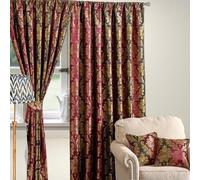 Luxury Full Line Heavy Jacquard Curtains with Tie Backs - Pencil Pleat Curtains for Living Room, Bedroom, or Office - Elegant and Premium Design - Burgundy - 90x108