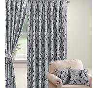 Luxury Full Line Heavy Jacquard Curtains with Tie Backs - Pencil Pleat Curtains for Living Room, Bedroom, or Office - Elegant and Premium Design - Black - 66x54