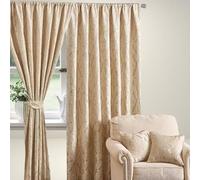 Luxury Full Line Heavy Jacquard Curtains with Tie Backs - Pencil Pleat Curtains for Living Room, Bedroom, or Office - Elegant and Premium Design - Beige - 66x72