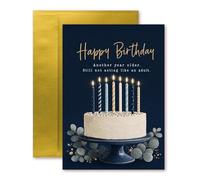 Luxury Funny Happy Birthday Card A5 148mm x 210mm - “Another Year Older, Still Not Acting Like An Adult” - Navy & Gold Cake Design with Metallic Gold Envelope