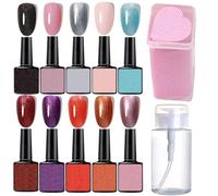 Luxury Gel Nail Polish Kit, 10 Colors Gel Polish Nail Kit & 200Pcs Disposable Nail Polish Remover Pads & 1Pcs Push Down Pump Dispenser Bottle for Nail Alcohol Polish Removal,Nail Beauty Set for Women