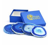 Luxury Genuine Blue Agate Coasters - Set of 4 Natural Polished Stone Drink Coasters, Elegant Crystal Slice, Statement Home Décor, Unique Gift Set