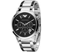 NEW GENUINE EMPORIO ARMANI AR2434 MENS WATCH STAINLESS STEEL BLACK DIAL & SILVER