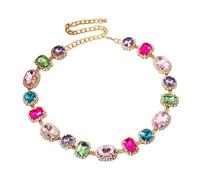 Luxury Geometric Colorful Crystal Beaded Necklace for Women Statement Fashion Circle Oval Rectangle Gemstone Sparkly Rhinestone Cubic Zirconia Adjustable Choker Dainty Trendy Party Prom Jewelry, One