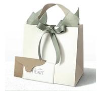 Luxury Gift Bag Packaging Set with Ribbon, Mini Card & Envelope, Sheer Wrapping Sheet - Natural Bamboo Pulp, Cotton Handle - Premium Gift Bag Box for Jewelry, Favors & Gifts, Special Occasions (Sage