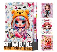 Luxury Gift Bags with Handles 12 Pack Assorted Sizes Colours Reusable Kraft Paper Bags for Presents Birthdays Christmas Parties Kids Adults Weddings Baby Showers Sweets. (Disney Girls Bag 1)