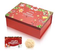 Luxury Gift Box with Lid, Greeting Card, Shredded Paper, Raffia - Perfect for Christmas