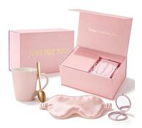 Luxury Gift Set for Women - 100% 6A Mulberry Silk Sleep Mask 19 Momme with Mug, Spoon & Mirror, Elegant Pink Magnetic Box