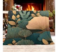 Luxury Ginkgo Leaf Illustration Throw Blanket for Couch, Bed, Sofa, Soft Cozy for Home Decor, Multicolor Flannel Blankets Gifts for Adults Men Women, Warm Plush Fleece Throw Small Single 100x130 cm