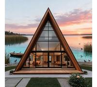 Luxury Glamping Triangle House Prefab A-Frame Tiny Home for Sale - Mobile Portable Tiny House Modular Prefab Villa for Backyard Living, Glamping and Off-Grid Retreat