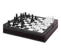 Luxury Glass Chess Set for Adults - 2 Extra Queens, Premium Leather Storage Case with 13.2” Chessboard Elegant Board Game Gift