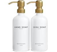 Luxury Glass Hand and Dish Soap Dispenser Set by Brighter Barns - Kitchen Soap Dispenser Set & Stainless Steel Pump - Glass Bottle for Sink - White and Gold Kitchen Accessories for Airbnb, Gift (Gold)