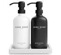 Luxury Glass Hand and Dish Soap Dispenser Set by Brighter Barns - Kitchen Soap Dispenser Set with Tray for Kitchen, Home or Restaurant - Modern Farmhouse Kitchen Decor (Black/White)