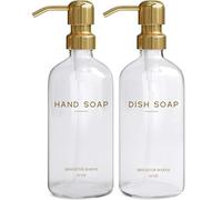 Luxury Glass Soap Dispenser Set by Brighter Barns - Hand and Dish Soap Dispenser for Kitchen Sink - Refillable Glass Bottles with Stainless Steel Pumps - Modern Gold Kitchen Decor & Accessories (Gold)
