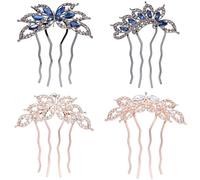Luxury Glitter Sparkly Jeweled Gems Rhinestones Decorative Gold Metal Hair Side Combs Slides with Teeth Hair Bun Clips Updo Accessories Crystal Flower Pin Barrettes for Women