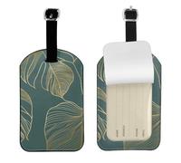 Luxury Gold and Natural Green,Luggage Tags Pu Leather Name Tag Travel Suitcase Identifier ID Tags Durable Baggage Label 2 pcs