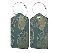 Luxury Gold and Natural Green,Luggage Tags Pu Leather Name Tag Travel Suitcase Identifier ID Tags Durable Luggage Label 2 pcs