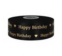 Luxury Gold & Black Happy Birthday Ribbon Satin 2m x 25mm for Cakes, Birthday Cakes Gift Wrap Wrapping Ribbon Cards Birthday Decorations Craft