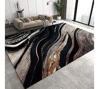 Luxury Gold Black Marble Texture Area Rug Large Vintage Abstract Striped Carpet Machine Washable Perfect for Living Room Bedroom Dining Room - 180 x 240 cm