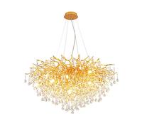 Luxury Gold Crystal Chandelier for Dining Room Living Room Bedroom Modern Frosted Finish Tree Branch Design with Raindrop Ceiling Pendant Elegant 60CM Hanging Light