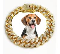 Luxury Gold Crystal Dog Collar - Designer Cuban Link Metal Chain Necklace with Secure Buckle Stylish Jewelry Accessory for Small, Medium, Large Dogs Cats (Gold, 22 Inch)