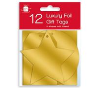 Luxury Gold Foil Christmas Xmas Present Shaped Gift Tags with Thread - Gold Tags