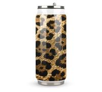 Luxury Gold Foil Leopard Print Printed Stainless Steel Thermos Cup with Lid and Straw Suitable for Use in The Car Traveling Fitness Outdoor Activities Cafes Offices Home Use Etc