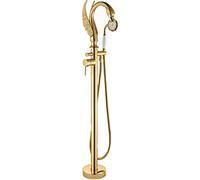 Luxury Gold Freestanding Swan Tub Faucet with Handheld Shower Single Handle Floor Mounted Bath Shower Mixer Tap Brass Alloy