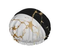 Luxury Gold Marble Abstract Black And White,Shower Cap Nightcap Double Layer Waterproof Elastic Bath Cap Reusable Hair Cap