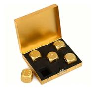 Luxury Gold Metal Dice Set, 5 Piece Square Dice with Premium Storage Box, Metallic Gaming Dice Collection
