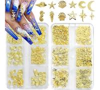Luxury Gold Nail Charms Kit, 12 Styles Sea & Celestial 3D Nail Art Decorations, Shiny Metal Studs for Nail Design, Perfect for Summer Beach Manicure & DIY Salon Quality Nail Art