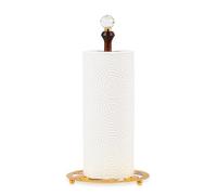 Luxury Gold Paper Towel Holder Stand | Crystal Finial & Solid Wood Pole with Ornate Base | Modern Freestanding Kitchen Roll Holder for Countertop Decor