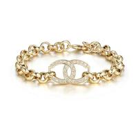 Luxury Gold Plated & Bonded 8-Inch Horseshoe Belcher Bracelet with Stone Crystals for Kids - Waterproof 9ct Gold Plated, Fits Wrist from 8 to 8.5 Inches, Weighs 27g