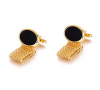 Luxury Gold-Plated Cufflinks with Black Onyx Centre, Mesh Chain Tassel Design, European Aristocratic Style, Formal Wear Accessory