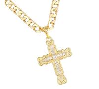 Luxury Gold-Plated & Gold-Filled Ornate Cross Pendant with Stones - 22 Inch Chain - Elegant Religious Necklace - Bling King London