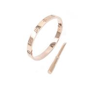 Luxury Gold-Plated Stainless Steel Simple Style Love Bangle Bracelet for Women Men (Rose in size 16)