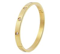 Luxury Gold-Plated Stainless Steel With CZ Stone Simple Style Love Bangle Bracelet for Women Men (Gold FullCZ in size 16)