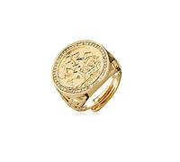 Luxury Gold Plated Waterproof 9ct Gold Filled St George Sovereign Adjustable Ring with Sparkling Stones - Size 10, Adjustable Fit, 22mm x 22mm - Bling King London