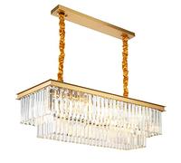 Luxury Gold Rectangular Crystal Chandelier for Kitchen Island Modern 8 Light Ceiling Hanging Fixture with K9 Crystals Dining Room Elegant 24x12x11inch