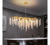 Luxury Gold Rectangular Crystal Raindrop Chandelier, 13-Light Pendant for Kitchen Island, Living Room, Dining Room, Foyer - 110CM Elegant Tree Branch Design