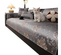 Luxury gold stamped sofa cover, Jacquard sofa cover, Non slip, washable, Comfortable to the touch, Wear resistant and durable, for for Pets Living Room All Seasons(Gray,90X160cm)