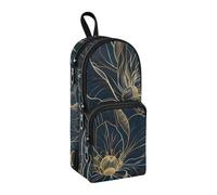 Luxury Golden Rose Flower Line Art Pencil Case, Big Capacity Pen Bag with Compartment Students Schoolbag Shape Stationery Organizer Pencil Pouch Marker Case for School Office Work