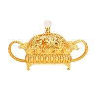 Luxury Golden Serving Tray, Retro European Metal Fruit Plate Set Decorative Сandy Serving Tray with Handle and Lid Multifunction Snacks Storage Tray (Rectangular)