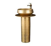 Luxury Golden Sink, 3-Pieces Column Basin, Floor Standing Vanity Sink Combo with Faucet, Drain and Mirror(Color:A) (C One Size)