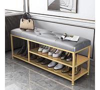 Luxury Green Metal Shoe Rack, 2-Tier Velvet Upholstered Storage Bench, Modern Hallway Accent Furniture, Large Capacity Shoe Organizer for Entryway