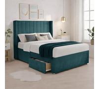 Luxury Green Plush Milan Single Bed Frame With Mattress 54 Inches Wingback Headboard 2 Footend Storage Drawers