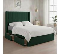 Luxury Green Plush Milan Small Double Bed Frame With Mattress 54 Inches Wingback Headboard 2 Storage Drawers