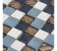 Luxury Grey, Brown, Duck Egg & Stone Mix Glass Mosaic Wall Tile Sheet 8mm