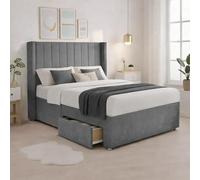 Luxury Grey Plush Milan Single Bed Frame With Mattress 54 Inches Wingback Headboard 2 Footend Storage Drawers