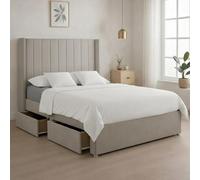 Luxury Grey Plush Milan Small Double Bed Frame With Mattress 54 Inches Wingback Headboard 2 Storage Drawers